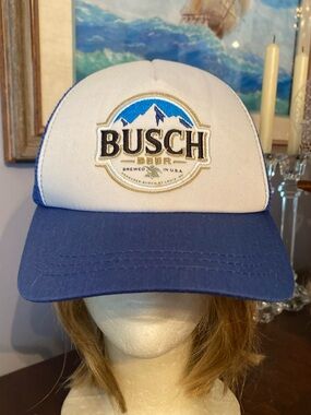 V! Vintage Busch Beer Snapback Trucker Cap Hat Mesh Blue Outdoors Redneck Fishin